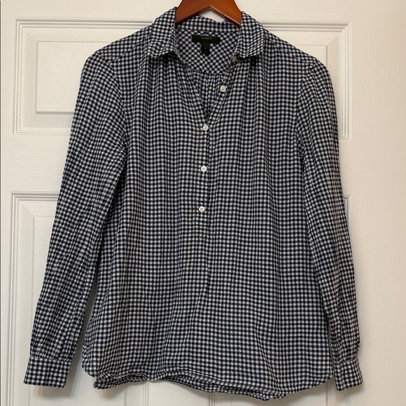 J. Crew Tops - J.Crew Blue White Gingham Popover Button Shirt